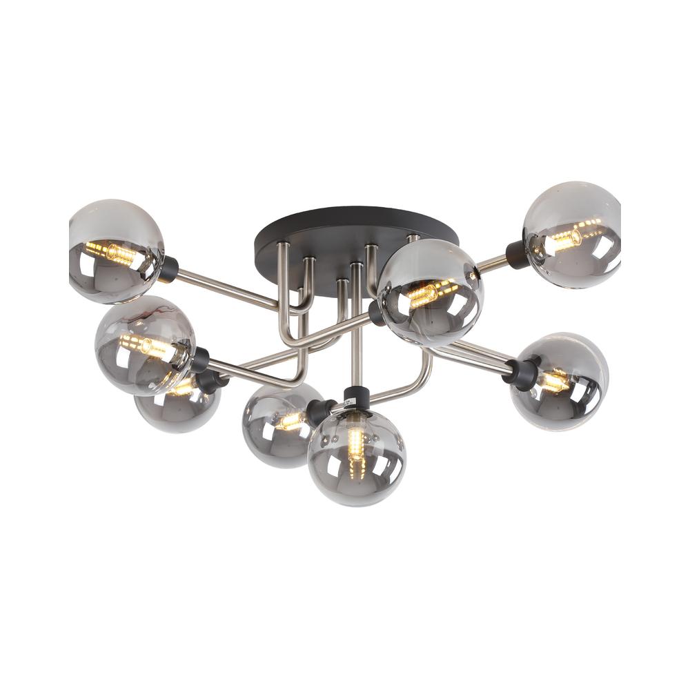 Luxuria Casablanca 85cm Flush Ceiling 9 Light G9 Graphite / Satin Nickel / Smoke Glass