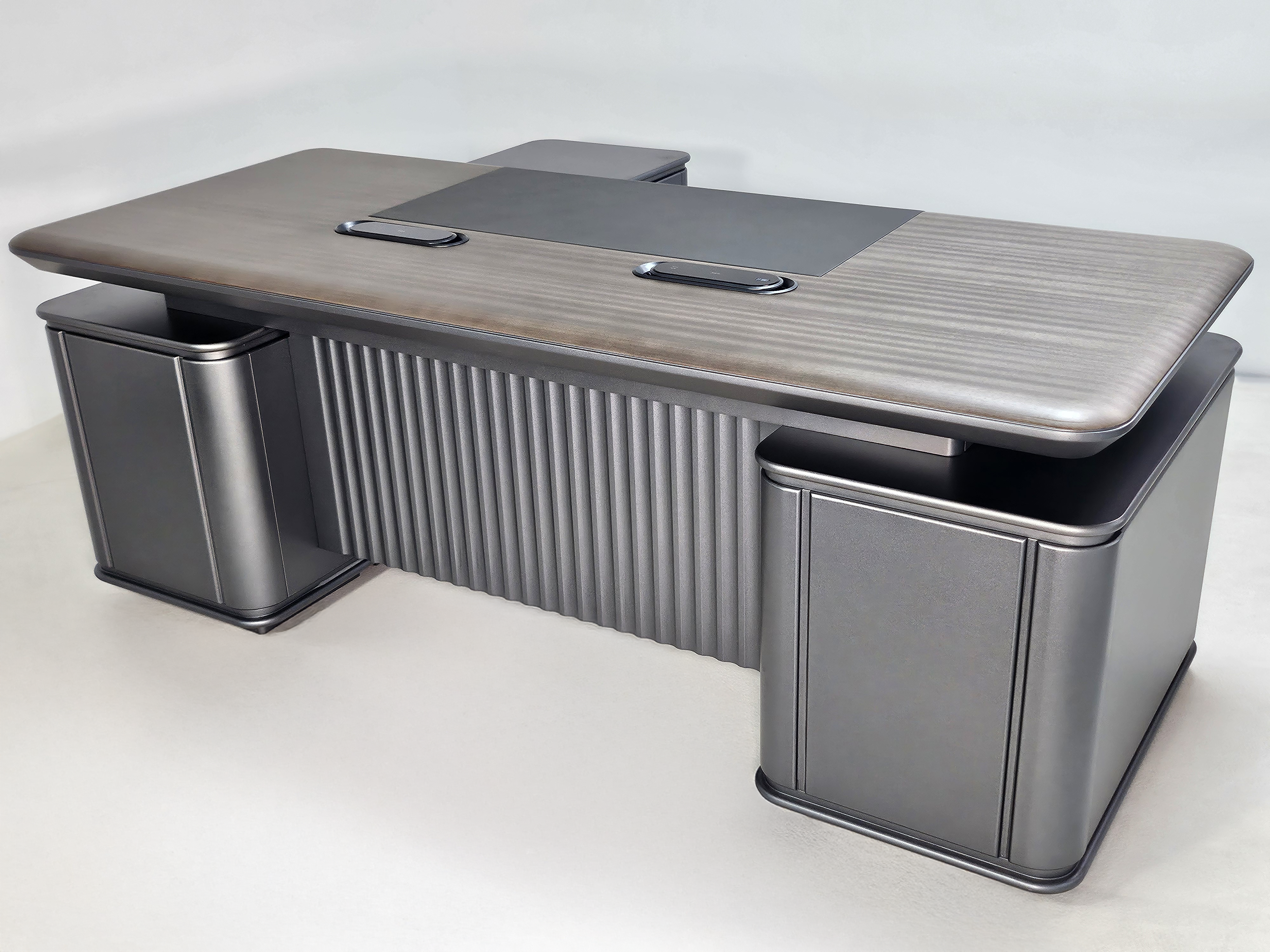 Specialising In High Quality Wenge Real Wood Veneer Executive Corner Office Desk with LED and UK Socket Power - 2000mm - ELRS-01 UK
