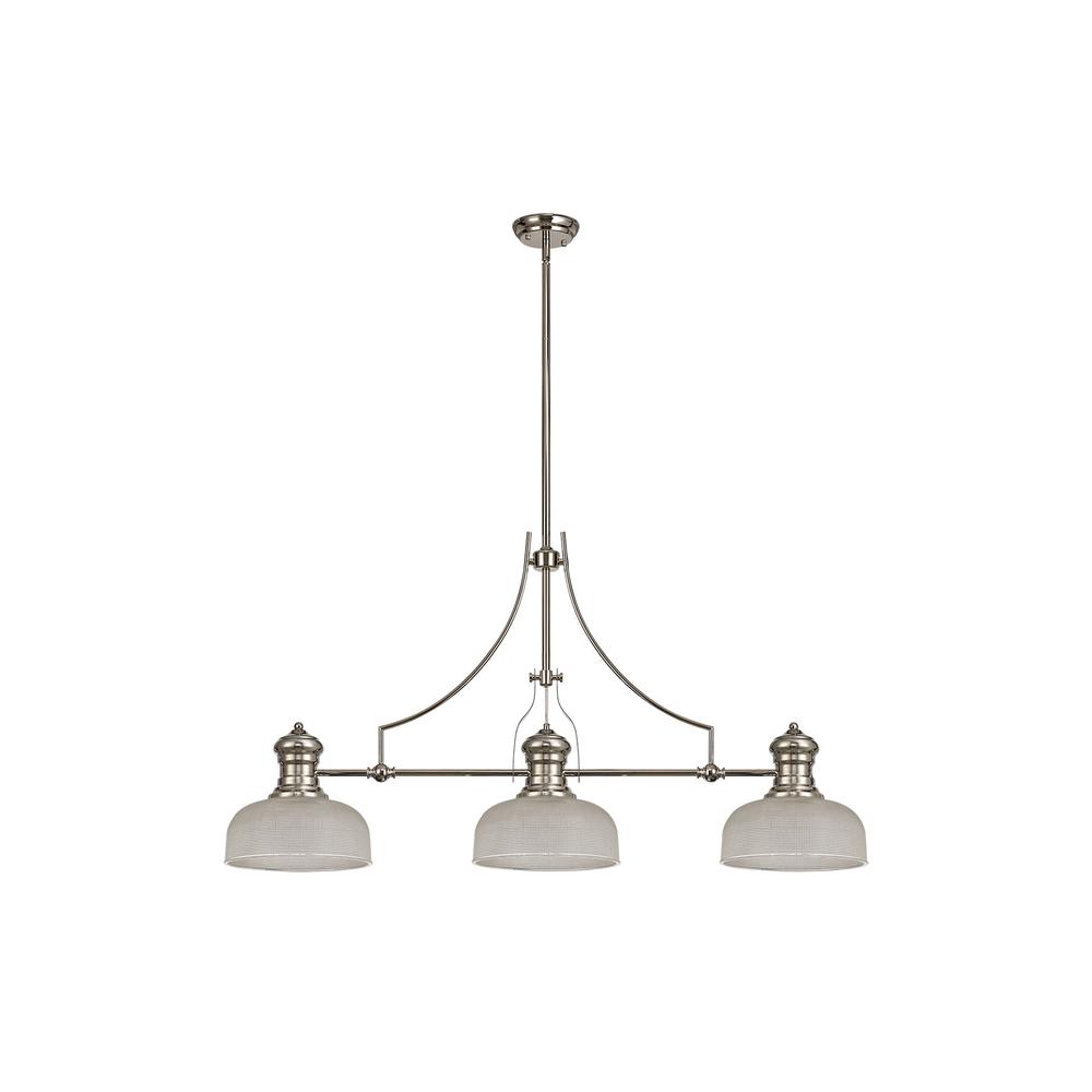 Luxuria Serena 3 Light Linear Pendant E27 With 26.5cm Prismatic Glass Shade Polished Nickel Clear