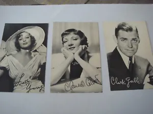 Clark Gable, Colbert & Young Film Series 3 X Postcard Size Cards Good Rare