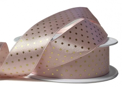 Shimmer Spot Eco Satin Ribbon - 25mm x 20m - PINK / GOLD