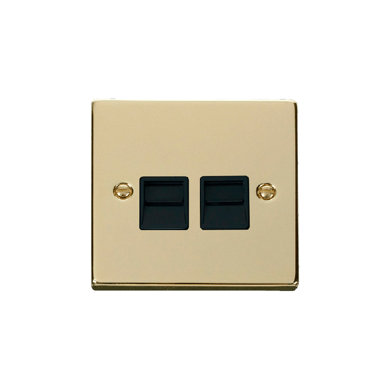 Click Deco Twin Telephone Socket Outlet Master Polished Brass Insert Black