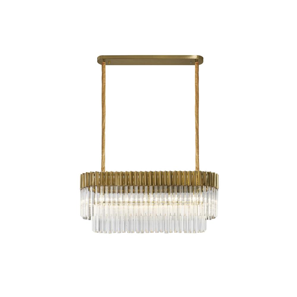 Luxuria Osiris 100x32cm Linear Pendant Rectangle 5 Light E14 Brass/Clear Sculpted Glass