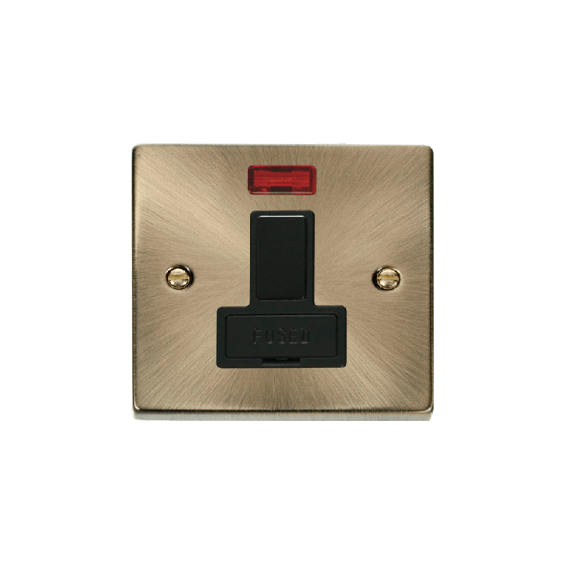 Click Deco 13A DP Switched Fused Connection Unit With Neon Antique Brass Insert Black