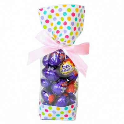 CANDY BAGS (pk 50) with Block Bottom and Twist Ties - SPOTS (medium)