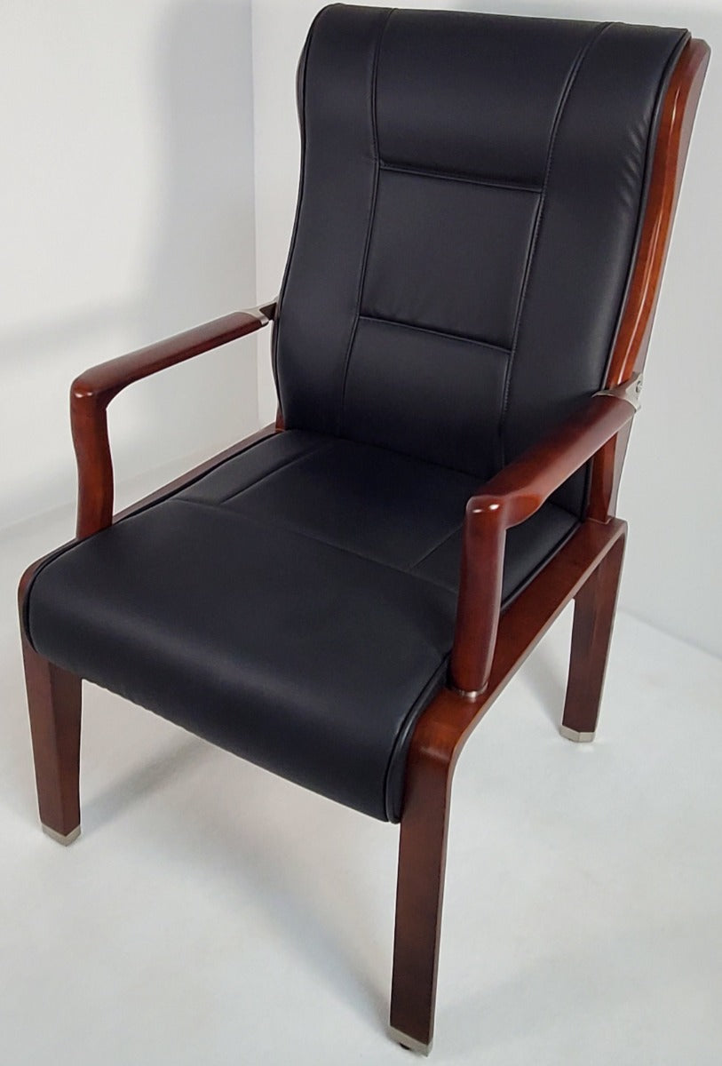 Luxury Black Leather Visitor Chair with Walnut Frame - 549 Near Me
