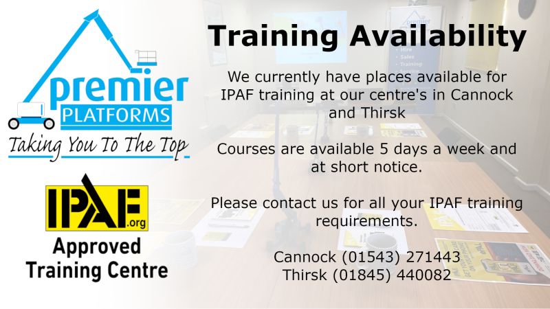 IPAF Training Availability at Cannock and Thirsk