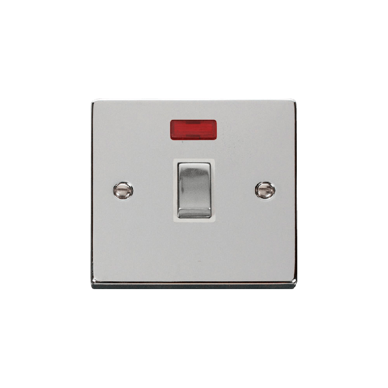 Click Deco 20A 1 Gang DP 'Ingot' Switch with Neon Polished Chrome Insert White