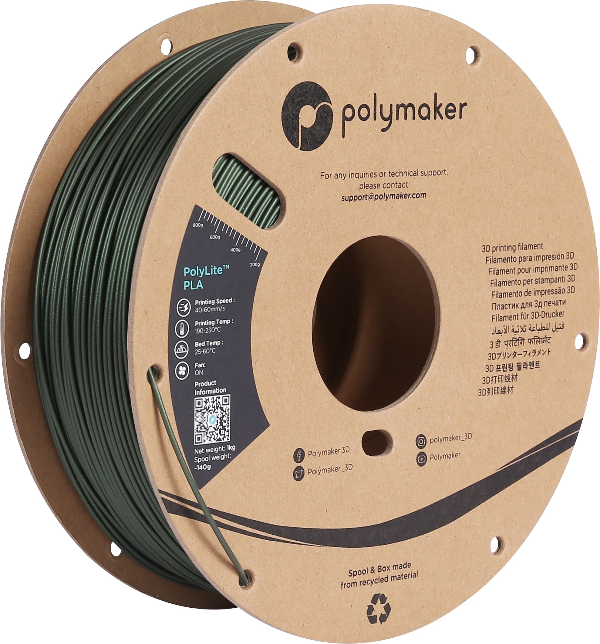PolyMaker PolyLite PLA 1.75mm Sparkle Dark Green 3D printer filament 1Kg