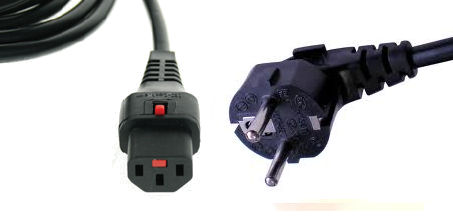 PEU-IECL-BK-03 IEC Lock 3 Mtr Power Lead EU Schuko Plug - Locking IEC 320 C13 Socket. Colour Black