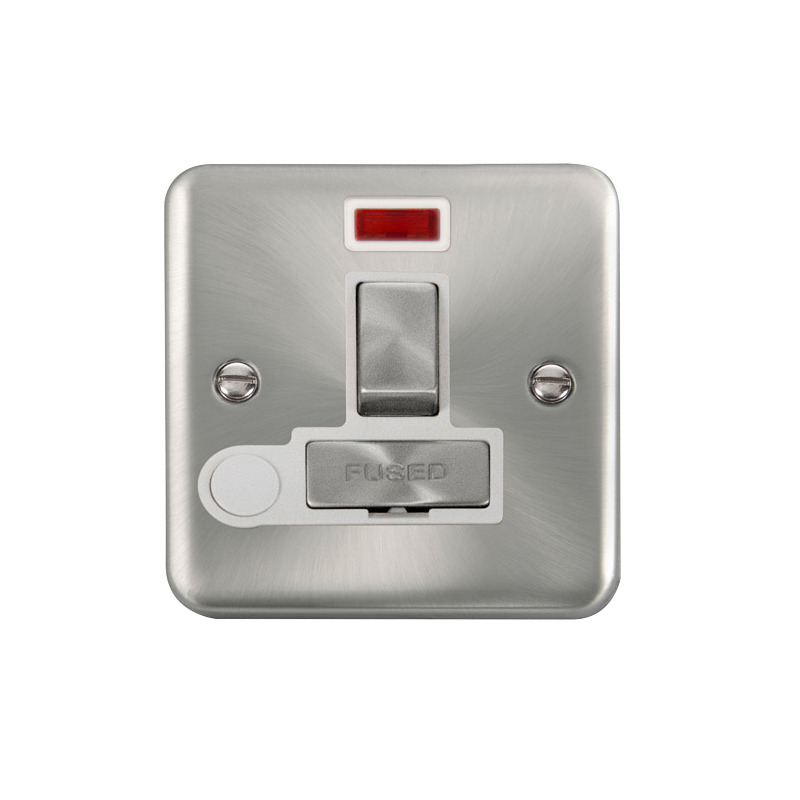 Click Deco Plus Switched Fused Spur Satin Chrome White Inserts Neon Light + Flex Outlet