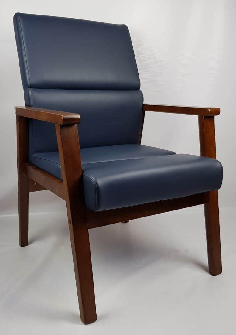 Blue Leather Solid Wood Frame Executive Visitor Chair - HB-1819C Huddersfield