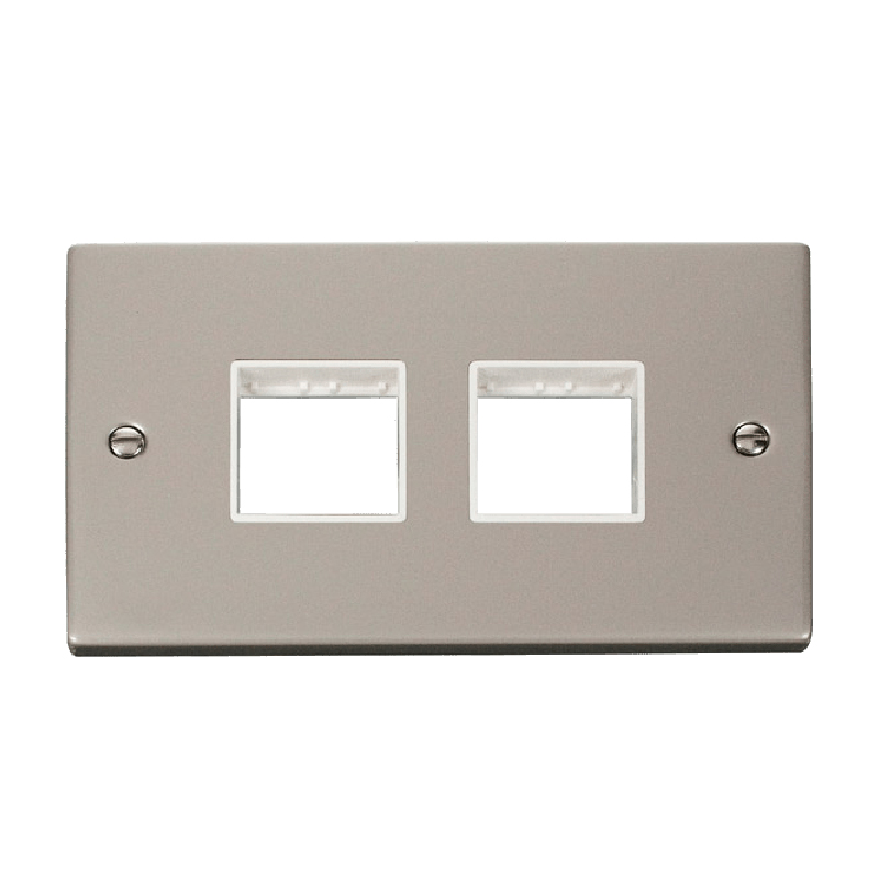 Click Deco 2 Gang Plate 2 x 2 Aperture Unfurnished Plate Pearl Nickel White Inserts