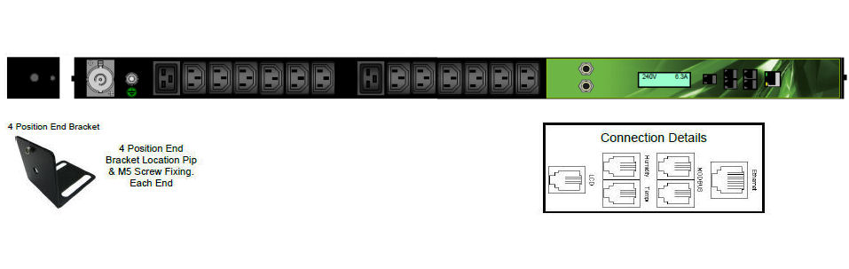 IPL-003-IP1-0G-3C - iPower - Zero U 14x Outlet: 12xC13 and 2xC19 32A Neutric - 32 Amp IND 309, Vertical PDU Bar level Monitoring / Thermal Trip