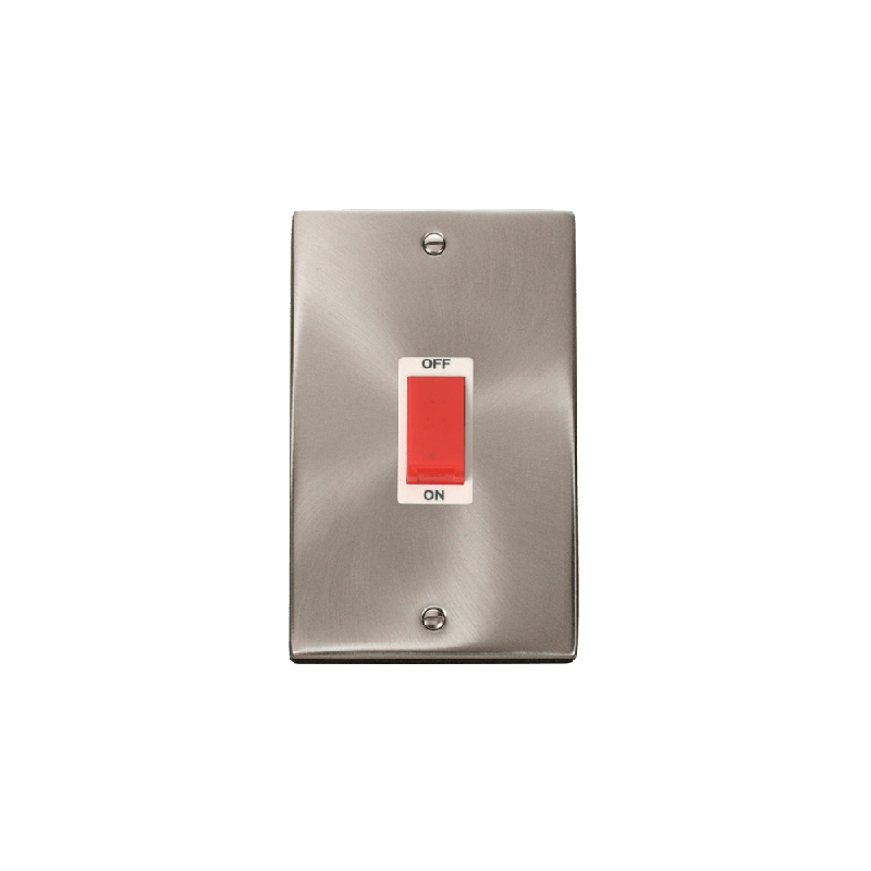 Click Deco 2 Gang 45A DP Switch Satin Chrome Insert White