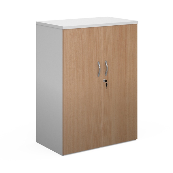 Duo Double Door Cupboard with 2 Shelves - Beech and White