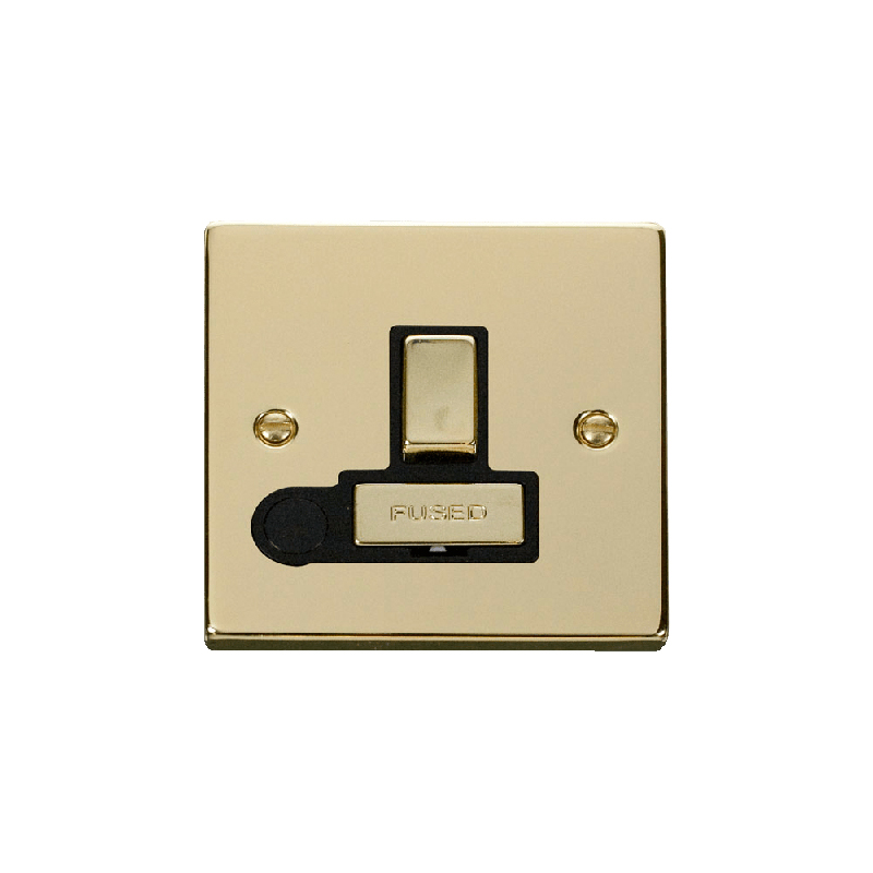 Click Deco 13A Fused 'Ingot' DP Switched Connection Unit With Flex Outlet Polished Brass Insert Black