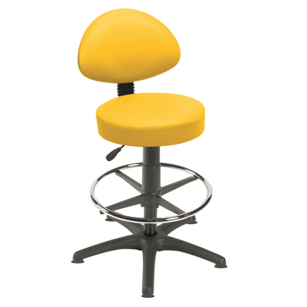 Gas Lift Examination Stool with Back Rest, Glides and Foot Ring - Primrose