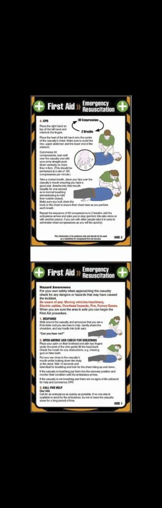 First aid emergency resuscitation 80x120mm pocket guide