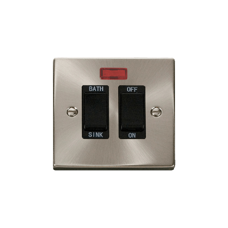 Click Deco 20A DP Sink/Bath Switch with Neon Satin Chrome Insert Black