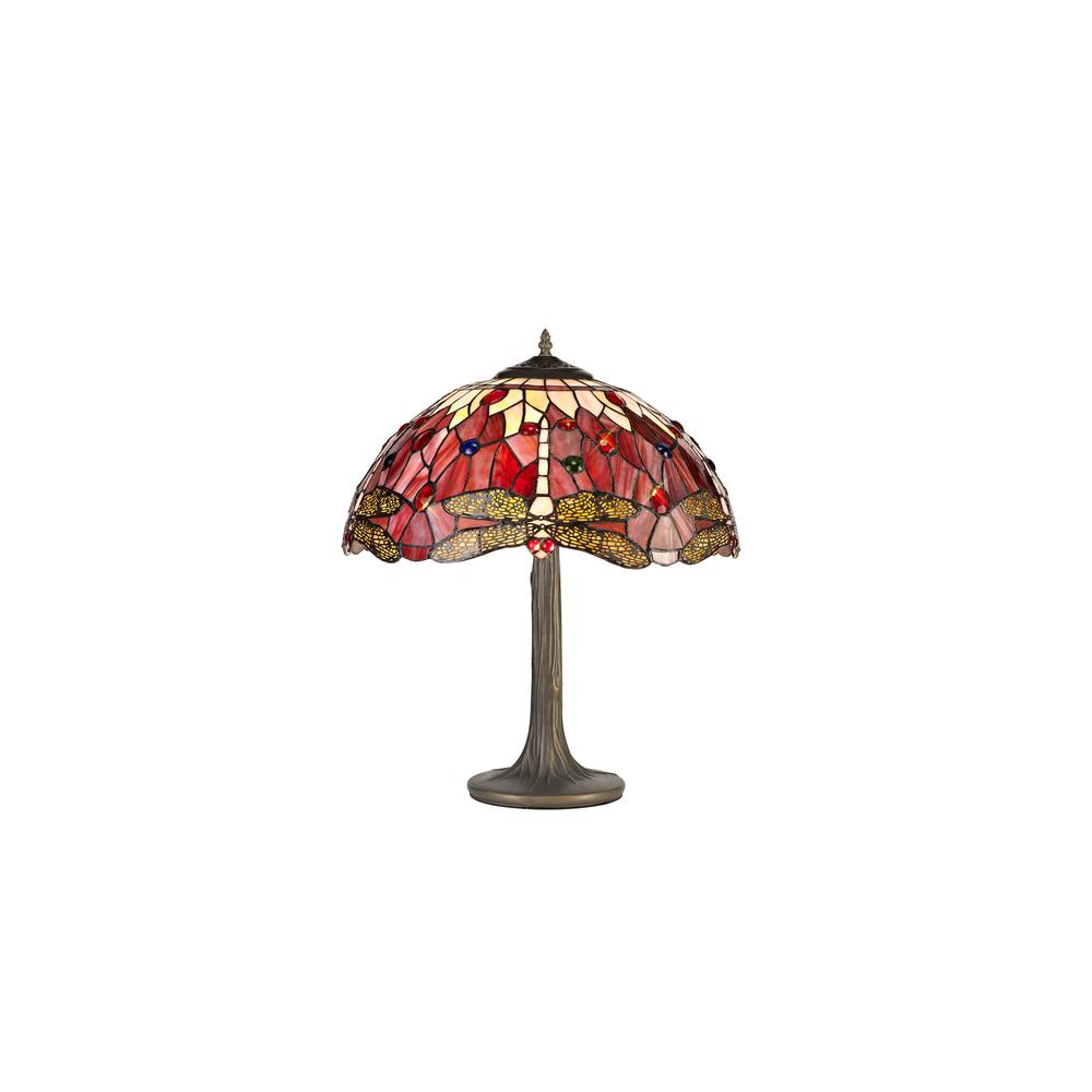 Luxuria Broadway 2 Light Tree Like Table Lamp E27 With 40cm Tiffany Shade Purple/Pink/Crystal/Aged Antique Brass