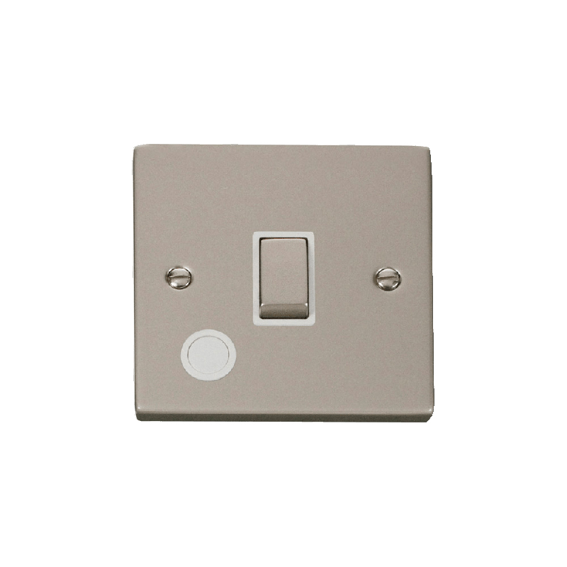 Click Deco 20A 1 Gang DP 'Ingot' Switch With Flex Outlet Pearl Nickel Insert White