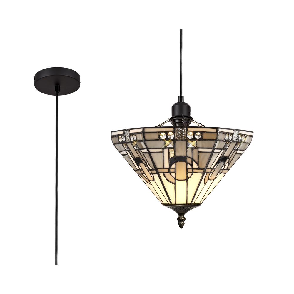 Luxuria Equinox 1 Light Uplighter Pendant E27 With 30cm Tiffany Shade White/Grey/Black/Clear Crystal