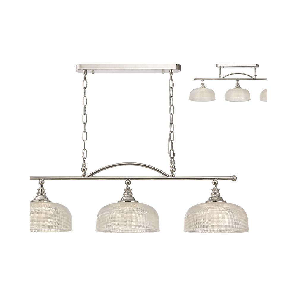 Luxuria Toussenel Semi Flush/Pendant Bar 3 Light Adjustable E27 Polished Nickel/Prismatic Glass