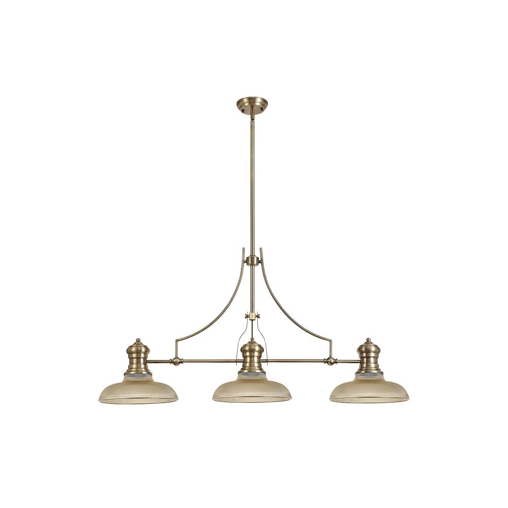 Luxuria Serena 3 Light Linear Pendant E27 With 30cm Round Glass Shade Antique Brass Amber