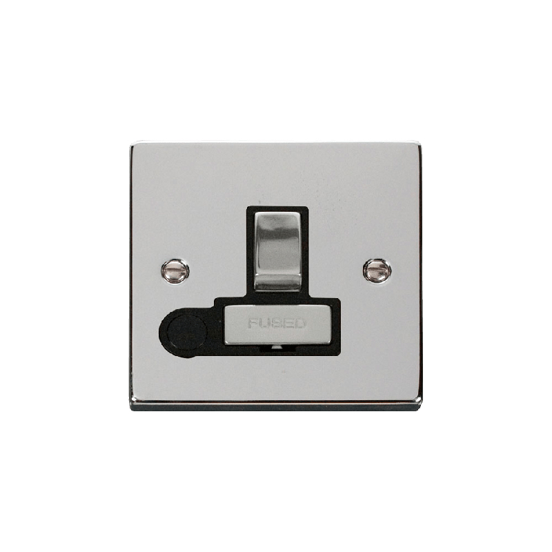 Click Deco 13A Fused 'Ingot' DP Switched Connection Unit With Flex Outlet Polished Chrome Insert Black