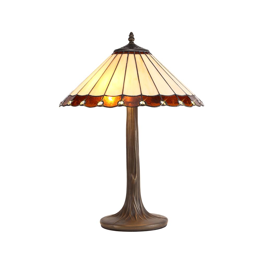 Luxuria Sleek 2 Light Tree Like Table Lamp E27 With 40cm Tiffany Shade Amber/Cream/Crystal/Aged Antique Brass