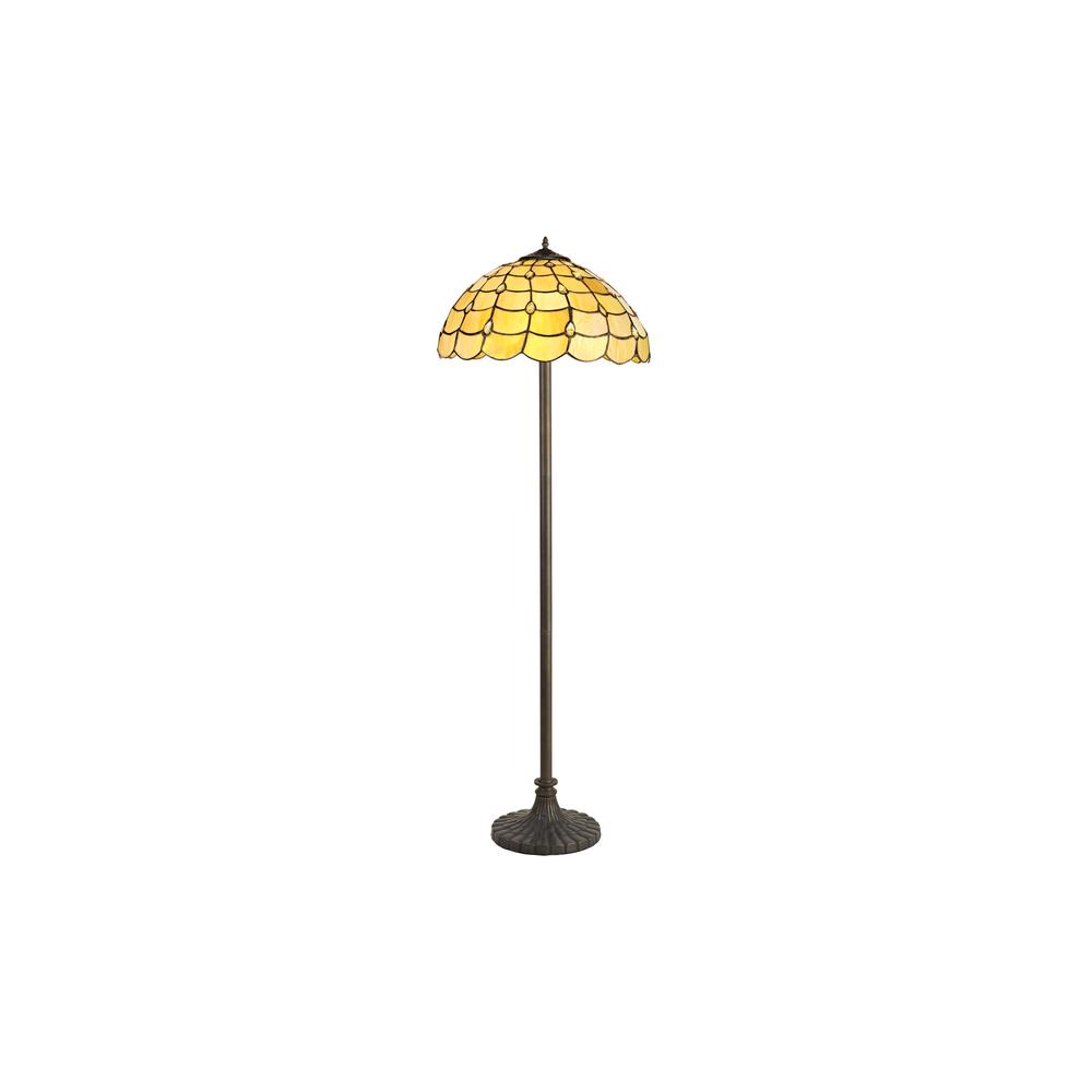 Luxuria Luna 2 Light Stepped Design Floor Lamp E27 With 40cm Tiffany Shade Beige/Clear Crystal/Aged Antique Brass