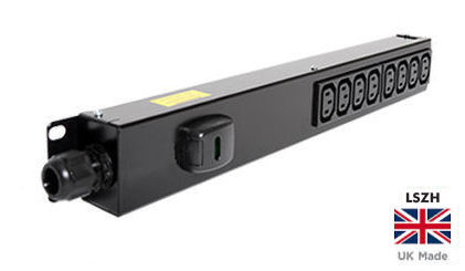 PDB-IEC8V16A 8 Way Vertical Slimline C13 IEC Sockets with 16amp Commando Plug. 0U Power Distribution Unit 8 Port PDU - LSOH (BTO)