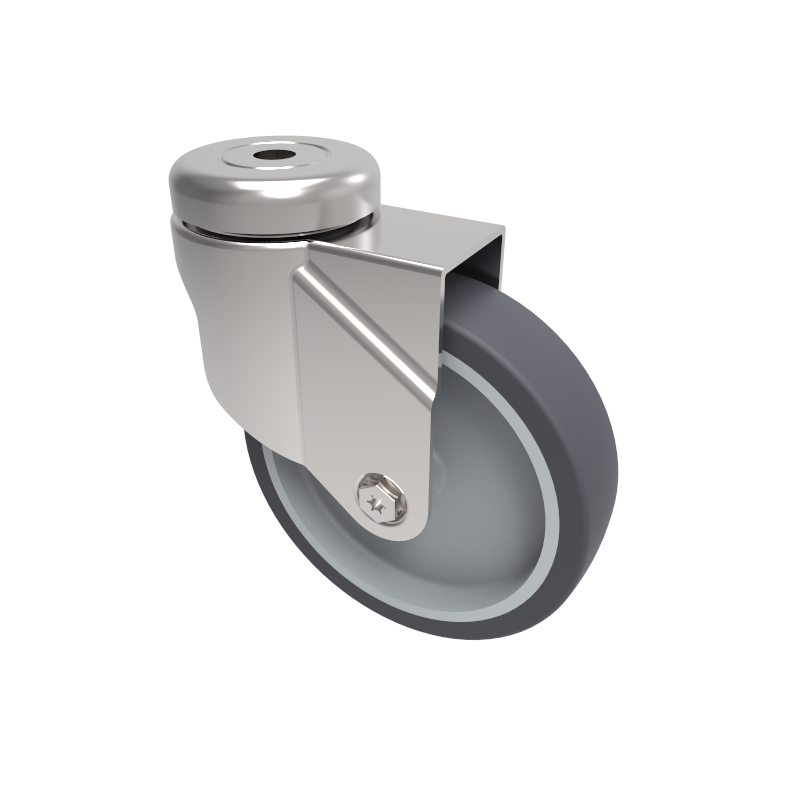 Grey Rubber Bolt Hole Swivel Castor 100mm 70kg Load