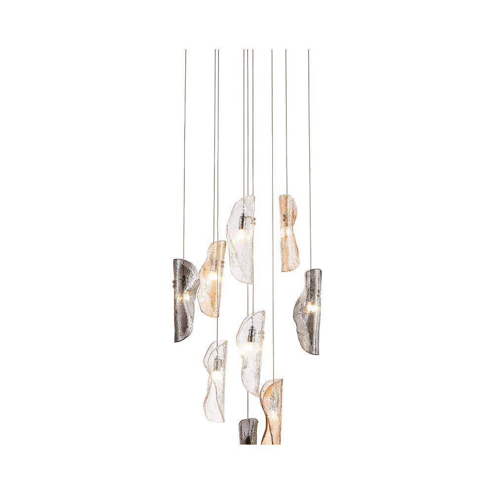 Luxuria Trim 50cm Pendant 3m 9xG9 Polished Chrome / Clear & Amber & Smoked Glass