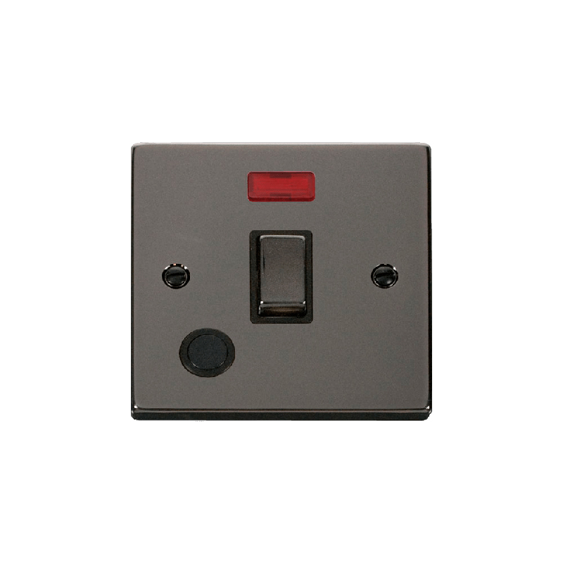 Click Deco 20A 1 Gang DP 'Ingot' Switch With Flex Outlet and Neon Black Nickel Insert Black