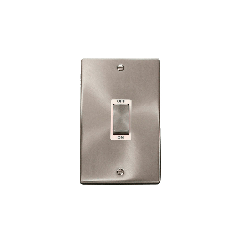 Click Deco 45A Ingot 2 Gang DP Switch Satin Chrome Insert White