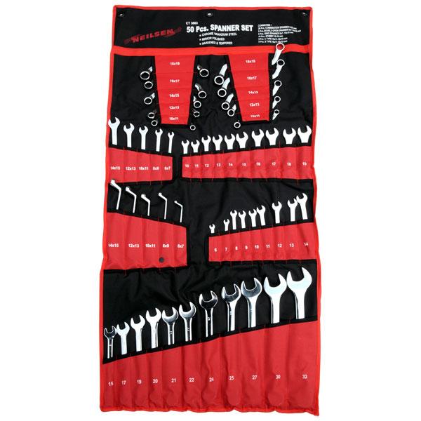 Neilsen CT3803 50 Piece Combination Spanner Wrench Set Professional Quality Metric Multi-Purpose in Hanging Roll Case Large