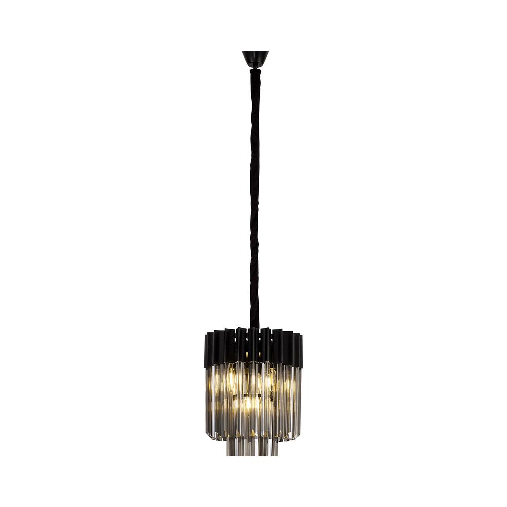 Luxuria Osiris 30cm Pendant Round 4 Light E14 Matt Black / Smoke Sculpted Glass