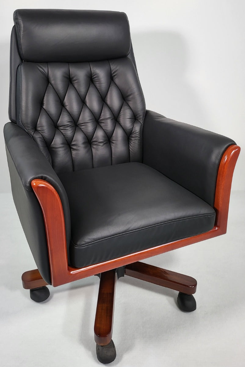 Traditional Genuine Hide Black Leather Chesterfield Executive Office Chair - KW-6603 North Yourkshire