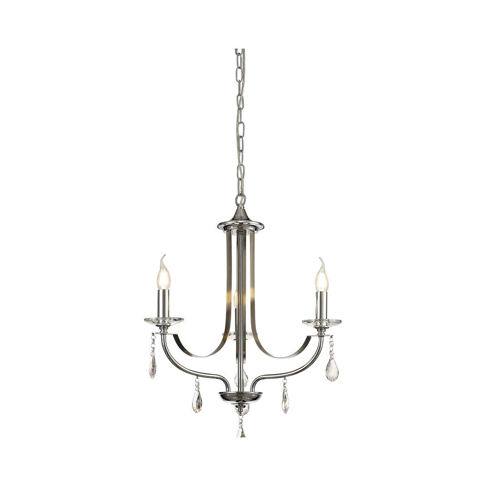 Luxuria Quincey 54cm Pendant 3 Light E14 Polished Chrome/Satin Nickel/Clear Crystal