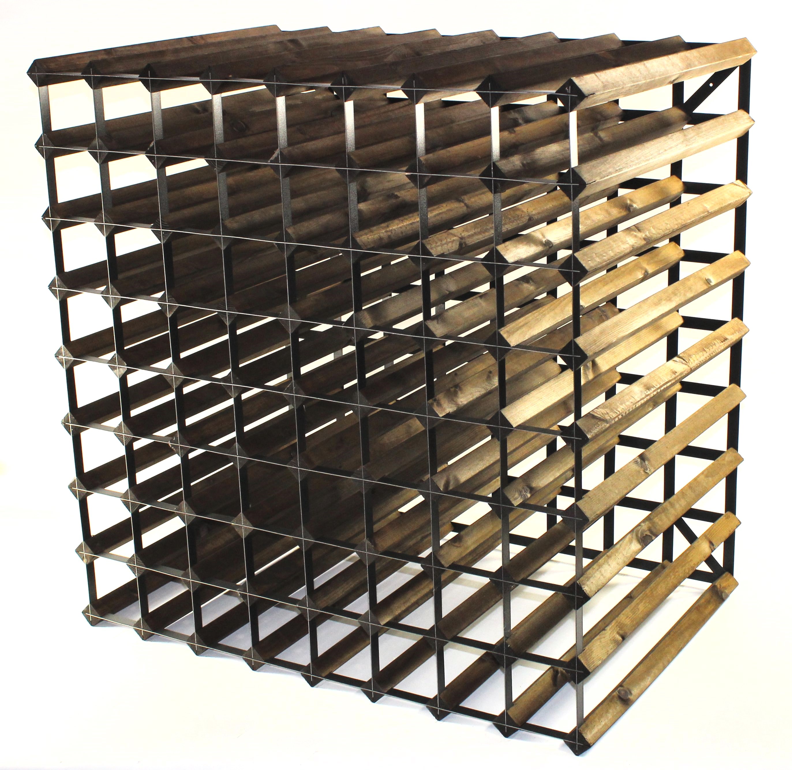 Double depth 144 bottle wine rack - Dark Oak stain wood - Black metal