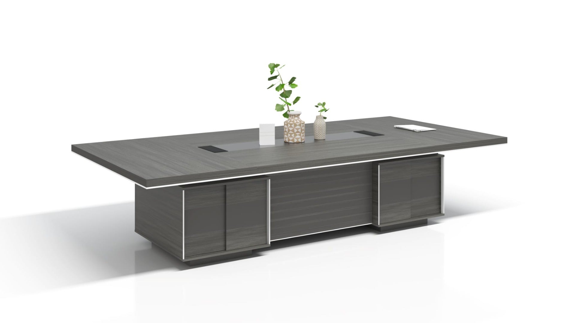 Suppliers Of Large Wide Modern Grey Oak Boardroom Table with Built in Storage - 3200mm - BJS-C1232 UK