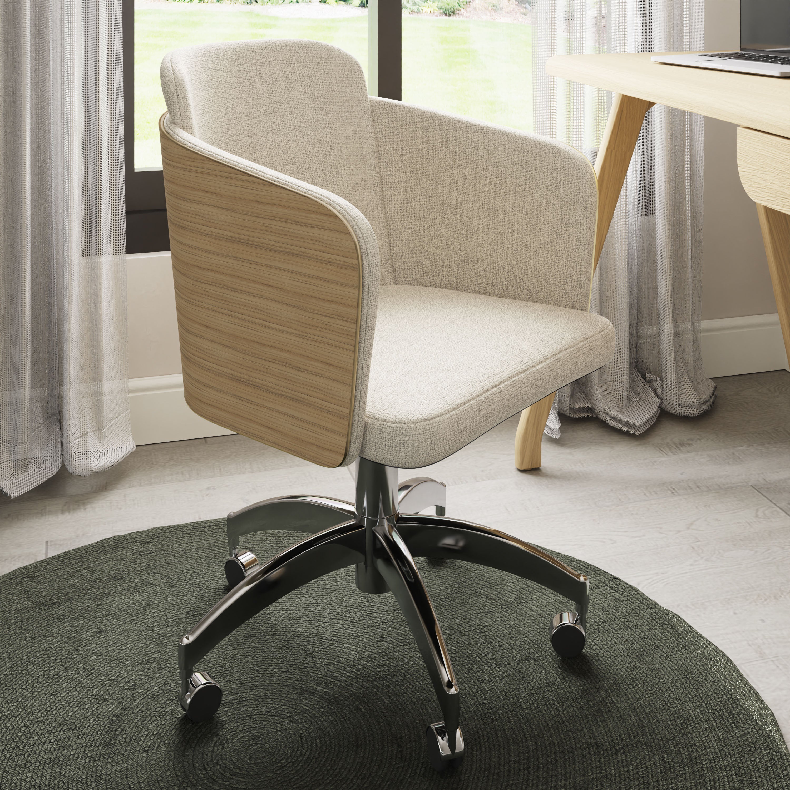 Providers Of Elegant Fabric Office Chair with Oak Wood Veneer Shell - PC812 Near Me