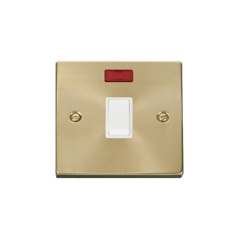 Click Deco 20A 1 Gang DP Switch with Neon Satin Brass Insert White