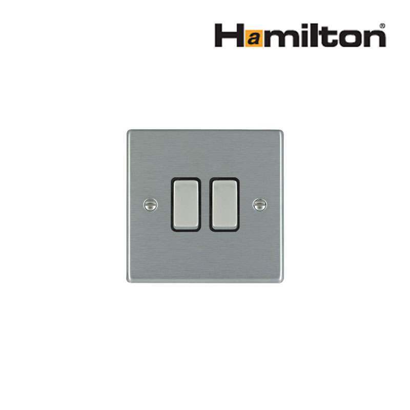 Hamilton Hartland Switch 2 Gang 2 Way 10A Stainless Black