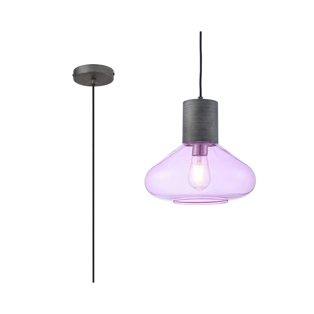 Luxuria Nexus 31cm Wide Pendant Light E27 Pewter/Lilac Glass