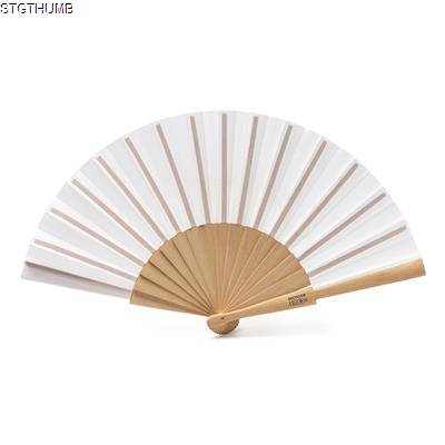 MILOS HAND FAN with Wood Ribs & Rpet Fabric.