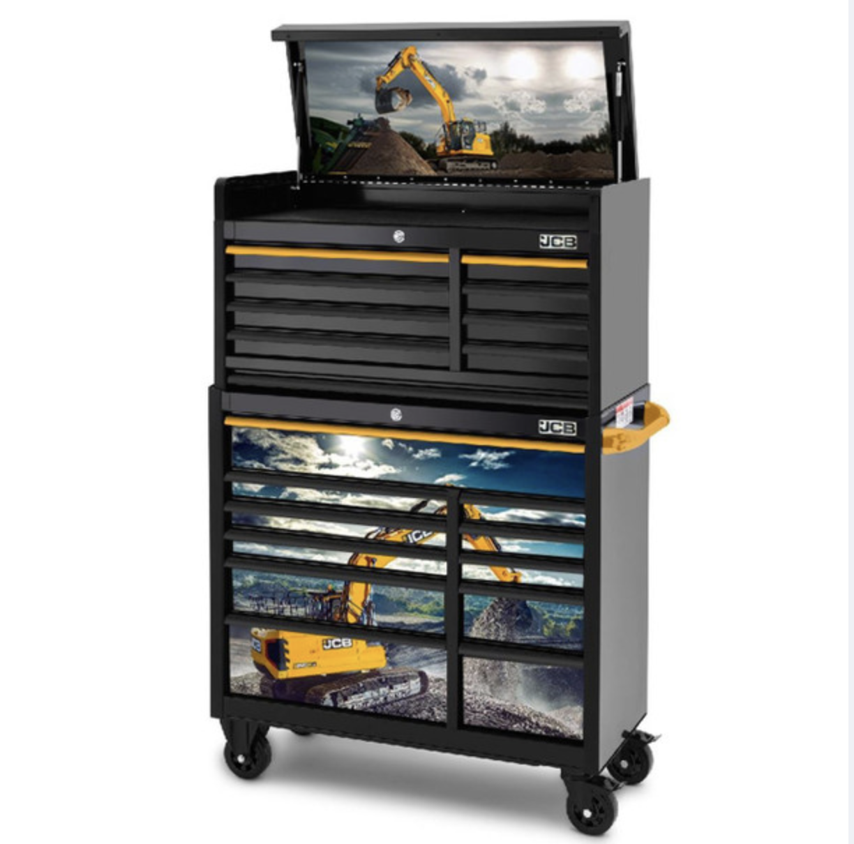 JCB 42’’ Roller Cabinet And Top Tool Chest Stack With Excavator Wrap 