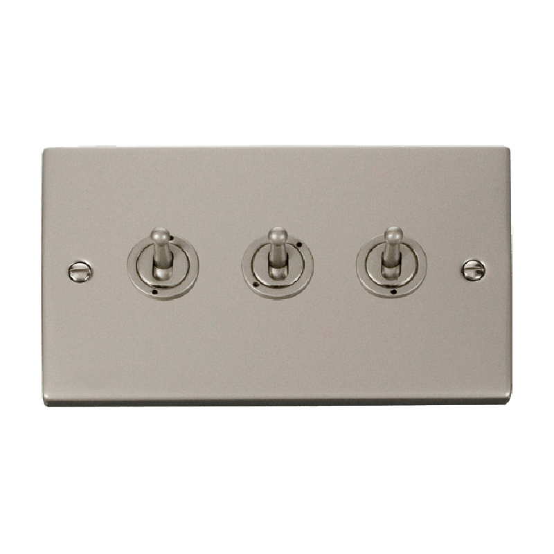 Click Deco 3 Gang 2 Way 10AX Toggle Switch Pearl Nickel